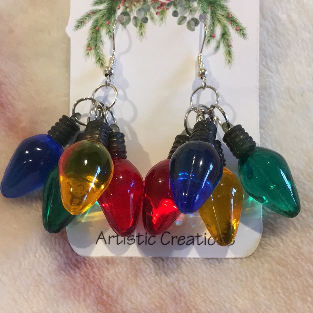 Christmas Holiday Jumbo Lights Pierced Fashion Earrings NWT Handcrafted 2.25” - Picture 11 of 15